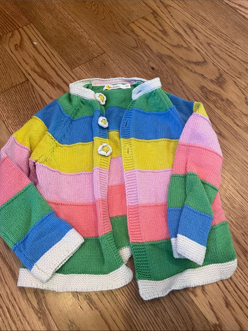 Mini Boden Multicolor Striped Knit Cardigan - Blue, Green, Yellow, Pink, White